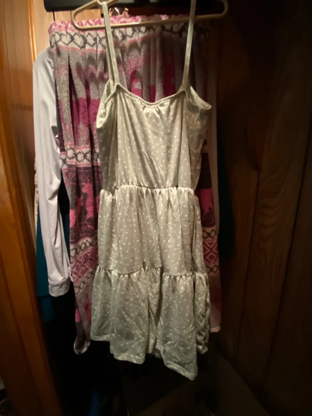 Girls green dress with white polkadots